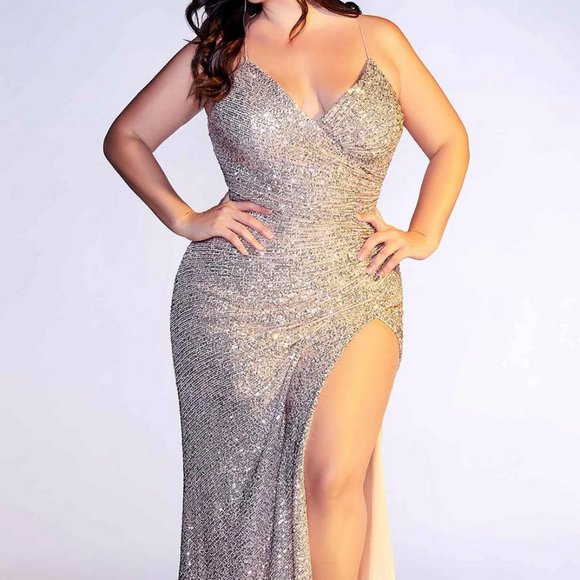 slim fit dress slacks Final Sale Plus Size Off The Shoulder Sequin Asymmetrical BodyCon Dres –  Chic And Curvy main image 0